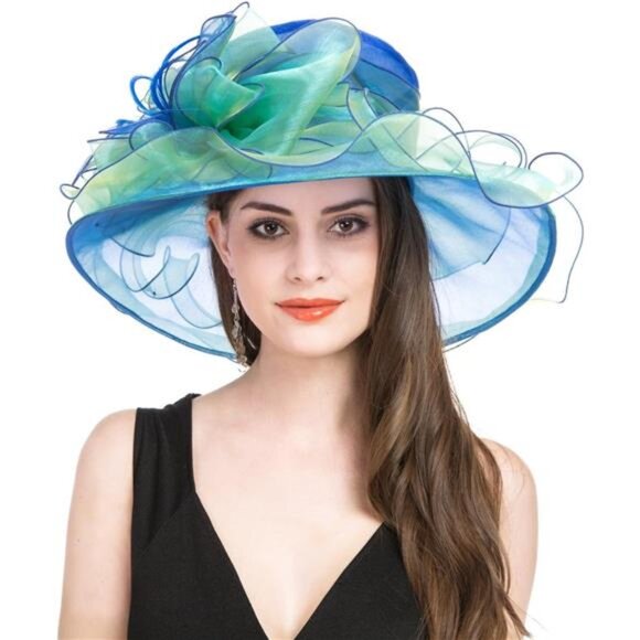 Women's Organza Church Kentucky Hat 2867-blue Green
